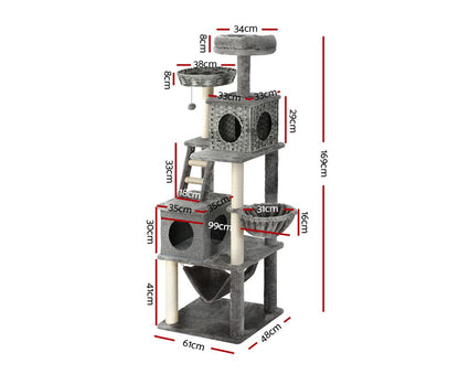 169cm Multi-Room Cat Tree with Rattan Ladder