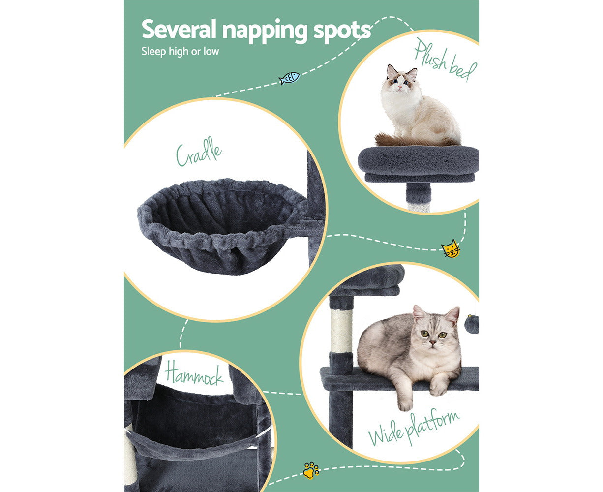 144cm Multi-Activity Cat Tree with Hammock and Tunnel