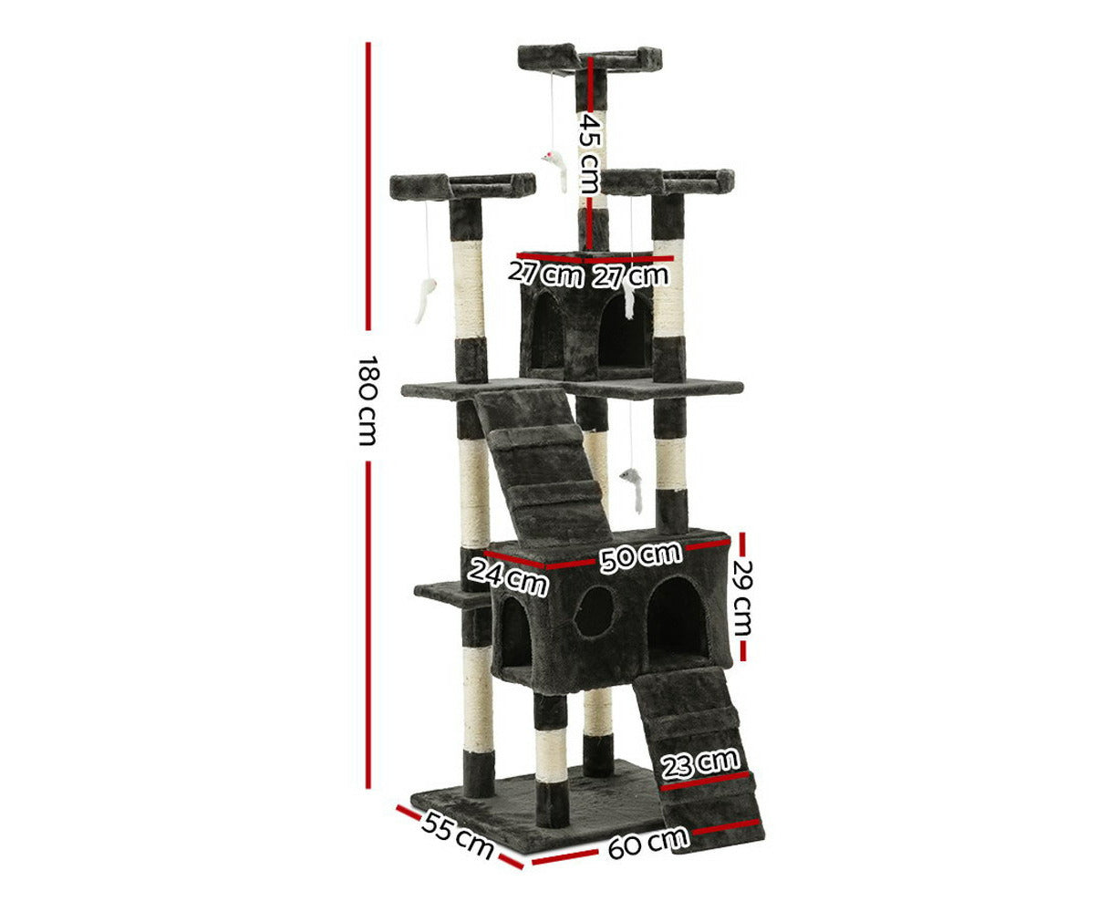 Regal Cat Tower - 180cm Multi-Level Cat Tree (Charcoal)