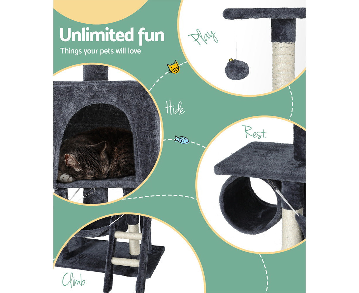 144cm Multi-Activity Cat Tree with Hammock and Tunnel