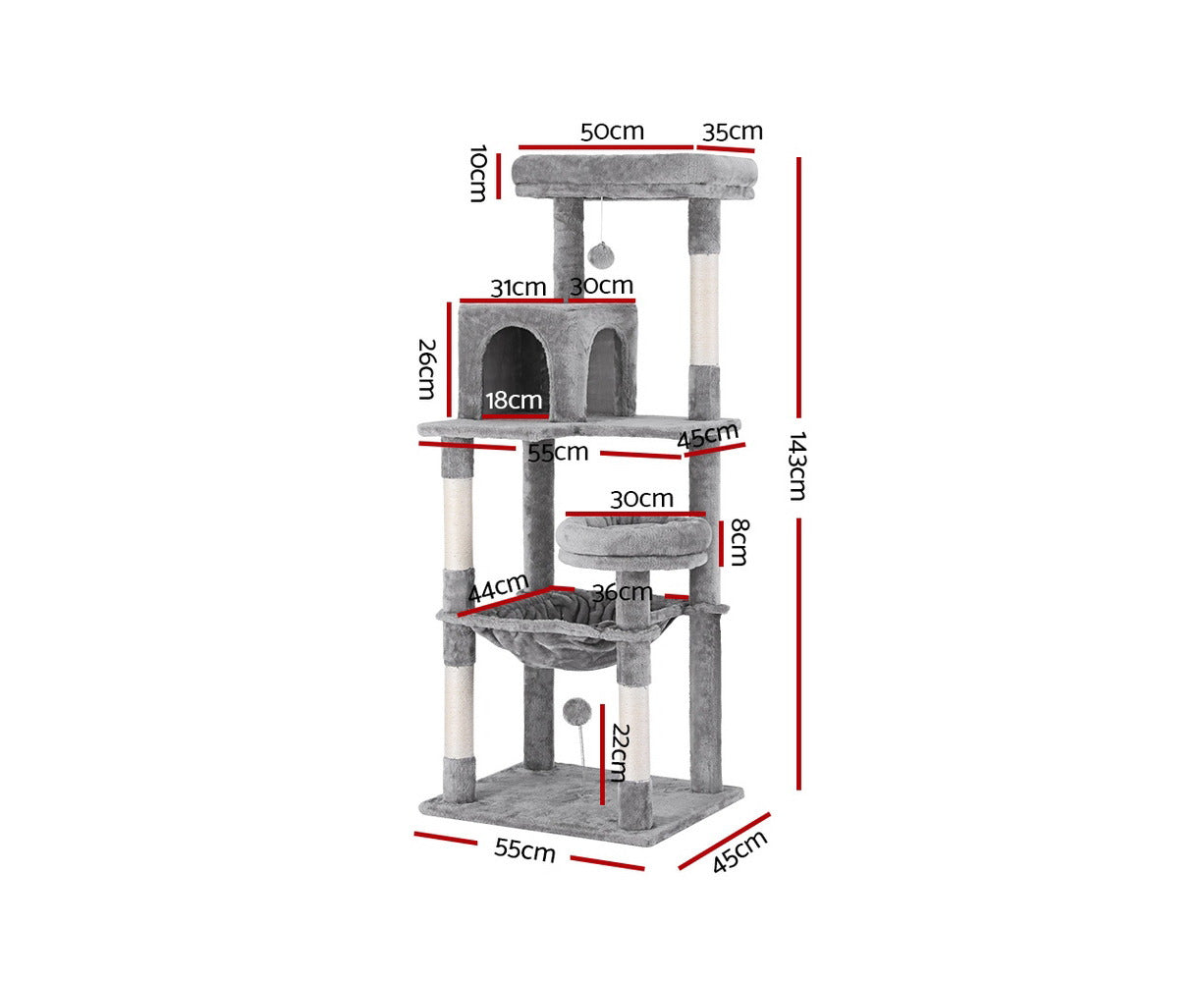 143cm Multi-Level Cat Tree with Toys and Bed Cubicle