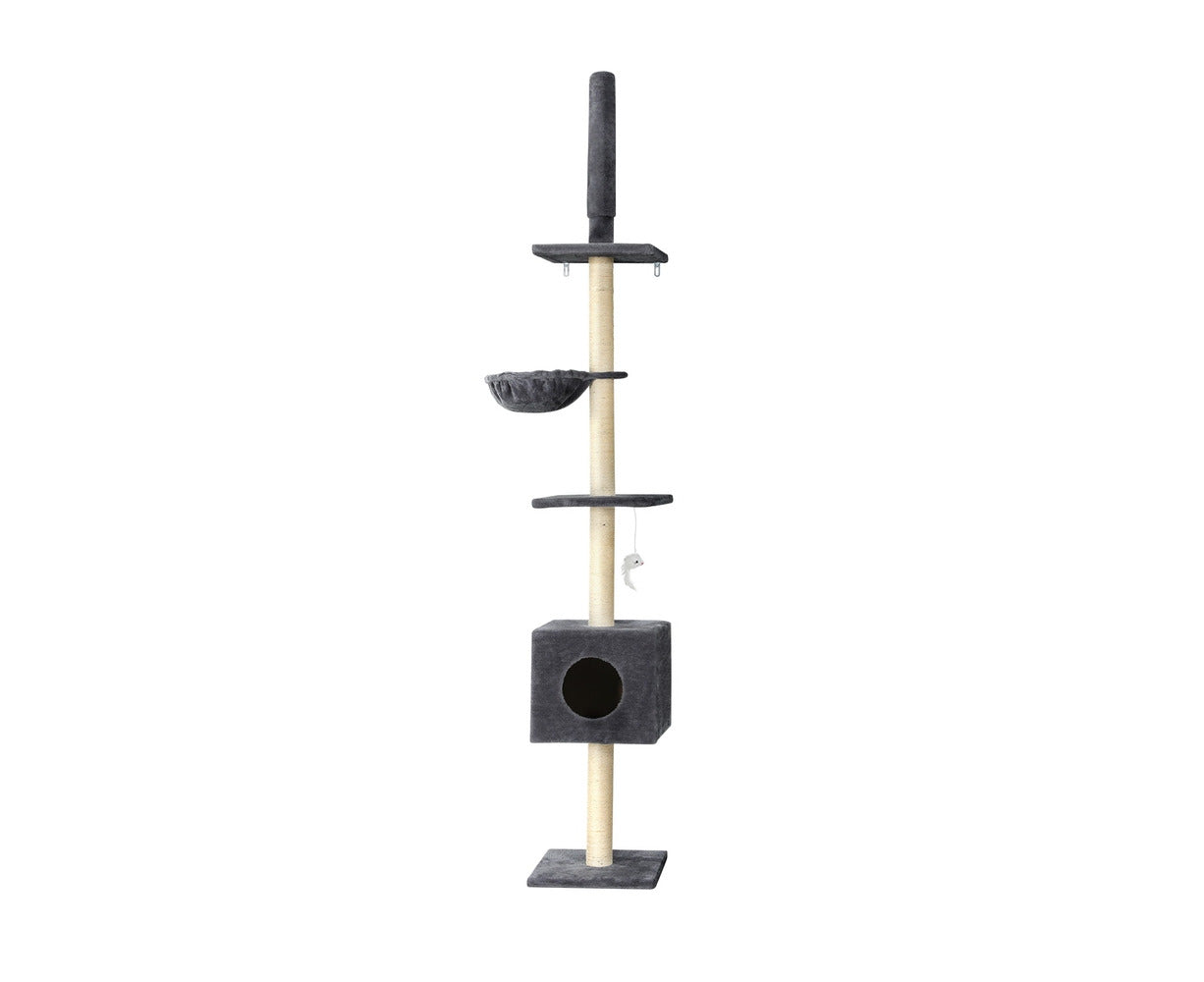 I.Pet Cat Tree 260Cm Tower Scratching Post Scratcher Floor to Ceiling Cats Bed Dark Grey