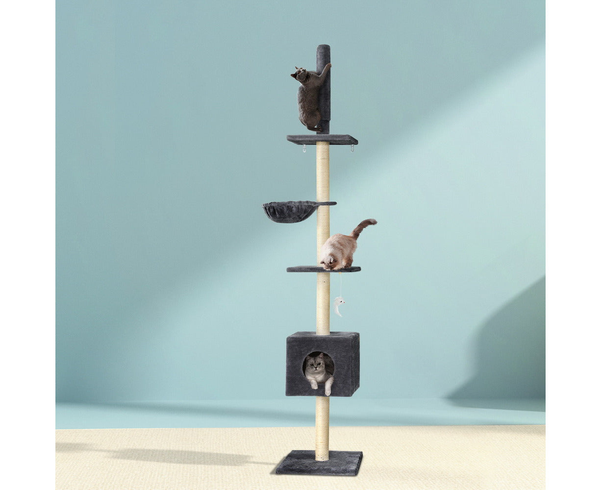 I.Pet Cat Tree 260Cm Tower Scratching Post Scratcher Floor to Ceiling Cats Bed Dark Grey