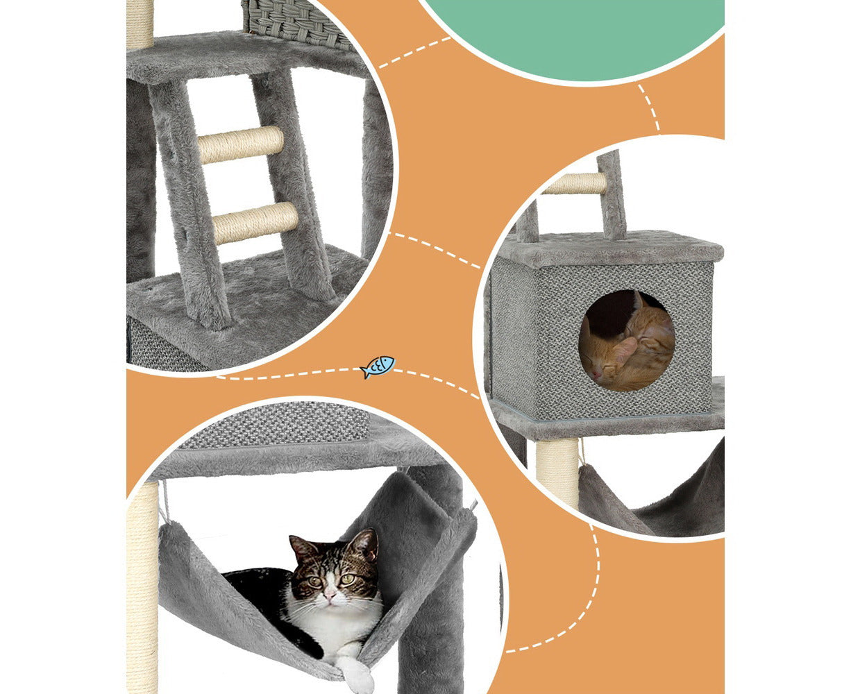 169cm Multi-Room Cat Tree with Rattan Ladder