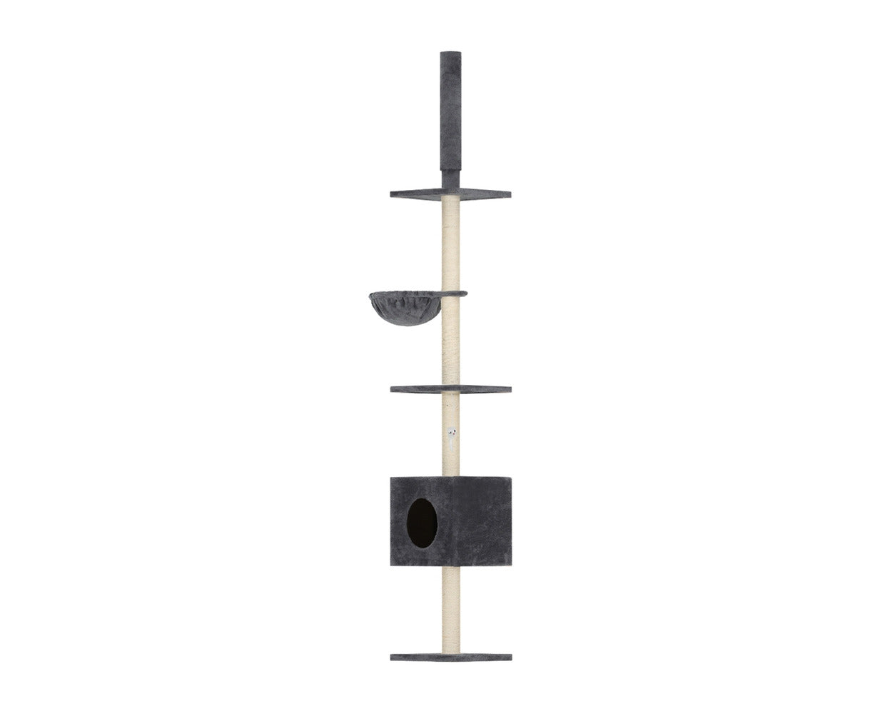 I.Pet Cat Tree 260Cm Tower Scratching Post Scratcher Floor to Ceiling Cats Bed Dark Grey