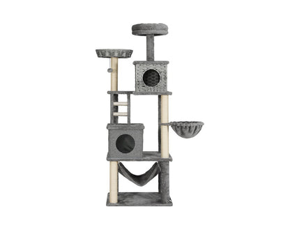 169cm Multi-Room Cat Tree with Rattan Ladder